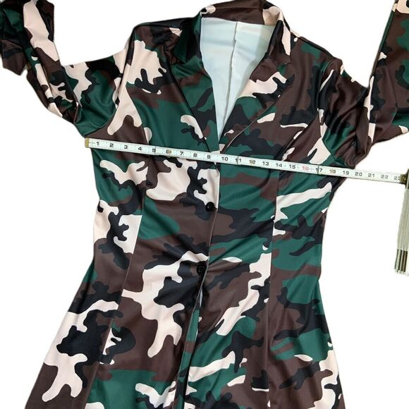 LIV D Camo Brown Pink Long Sleeve Button Up Collared Maxi Coat Dress Size Large - Picture 6 of 15